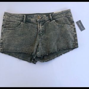 Love Revival Olive Acid Wash Denim Shorts